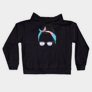 Messy Hair Bun Transgender Headband Sunglasses Trans Pride Kids Hoodie